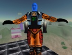 Environment mapping and bump mapping (not shown here) are now possible on objects. Clothes can't be env mapped or bump mapped. The envmap is pretty simple - it's just the current skybox. (It changes color as the day goes by - at sunset, the "chrome" was sunset orange.) Note that this is NOT a mirror, and will not reflect anything.